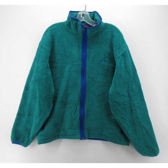 VINTAGE LL Bean Jacket XL Teal Fleece 90s Hiking Full Zip Coat - Picture 1 of 13